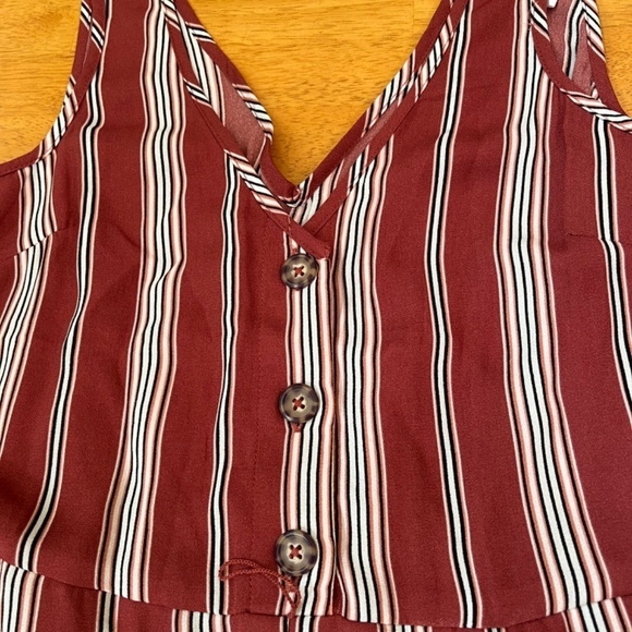 Jumpsuit Cinnamon Striped V Neck Sleeveless Summer Casual Wide Leg, Size XS S - Picture 4 of 9